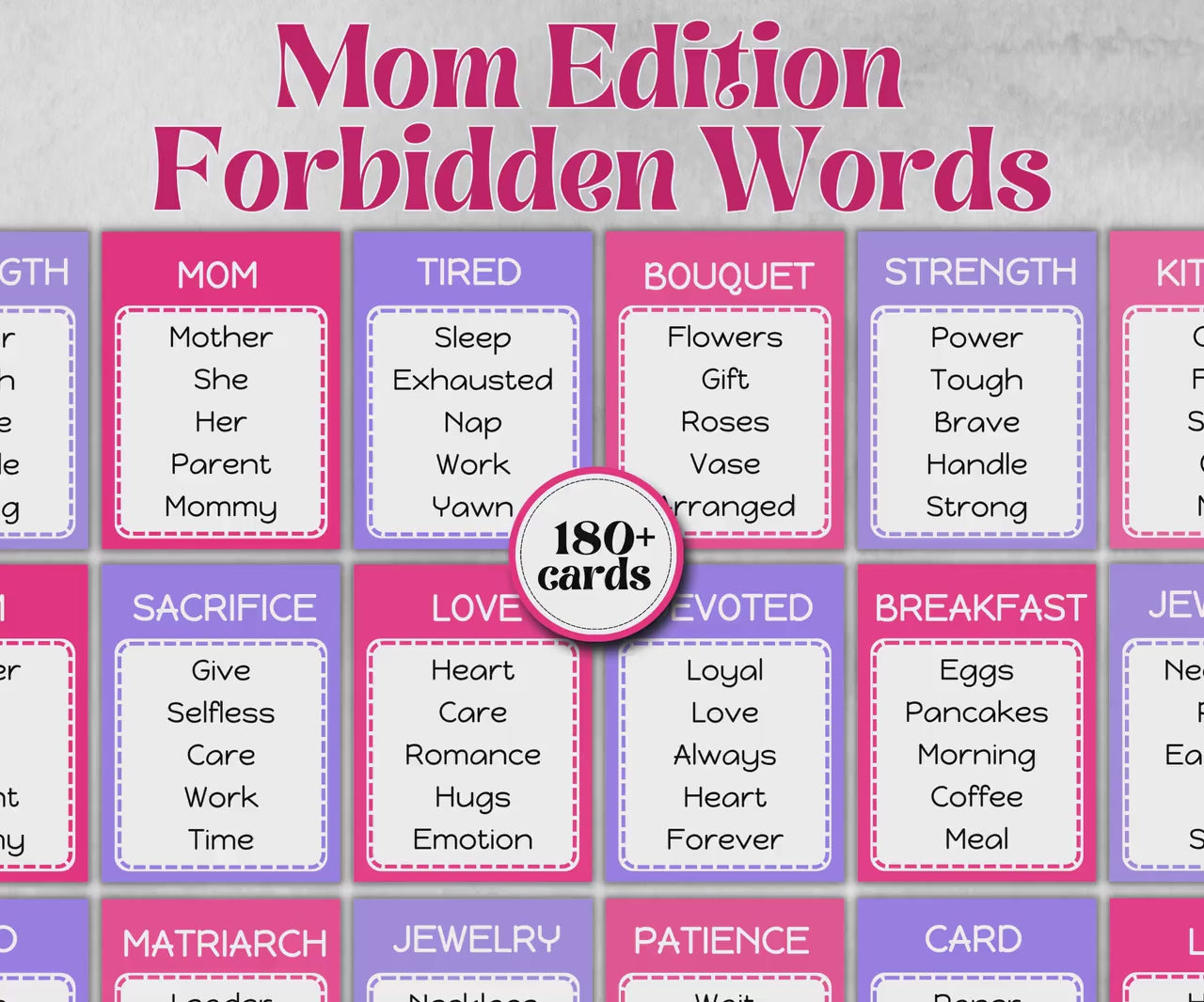 Mom Edition Forbidden Words, Mothers Day, Kindergarten esl activity kids, Word Ban, Daycare, Homeschool Activity, vocabulary quiz, Birthday