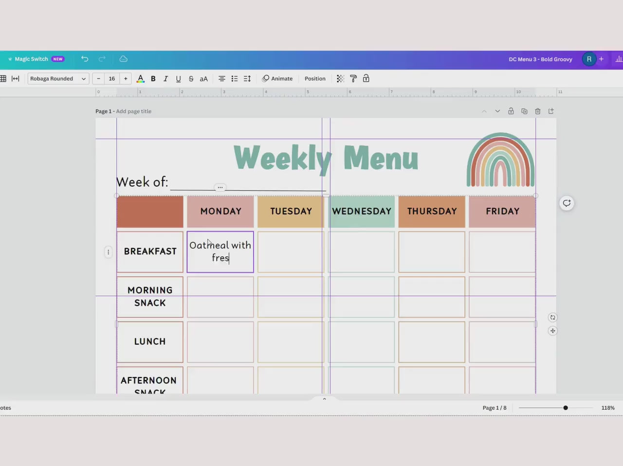 Editable menu I Weekly meal planner I Monthly  Menu Template I Home School Meal Planner | Home Daycare Weekly Menu Editable | Preschool Menu